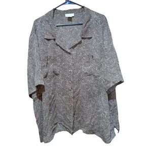 Maggie Barnes Women's  32W 5X Button Up Blouse Brown Short Sleeves Pockets